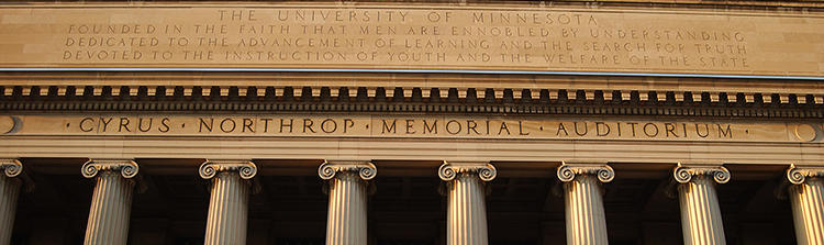 Columns and the inscription above the Northrop auditorium, which is home to UHP