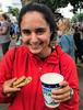 Eliza Scholl with milk and cookies at the MN State Fair